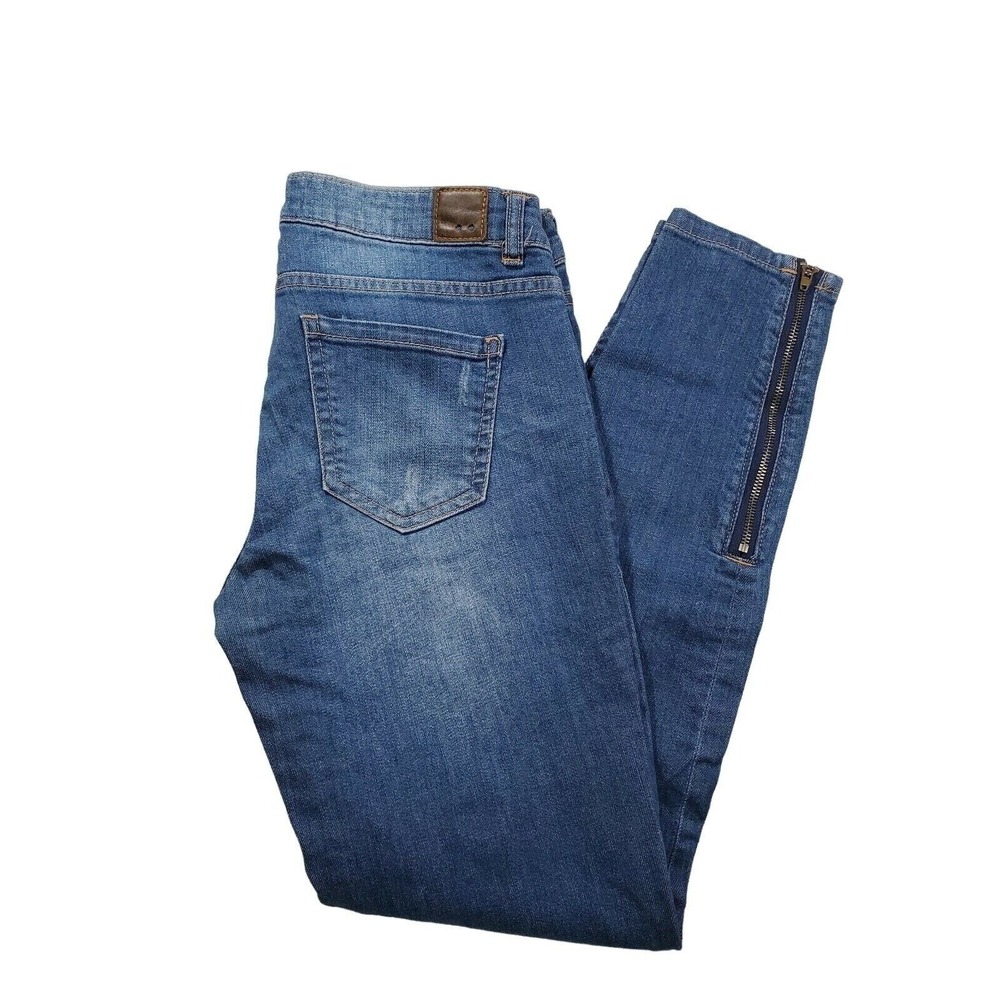Life In Progress Jeans Womans 28 Medium wash Distressed Skinny Blue‎ Ankle Zip